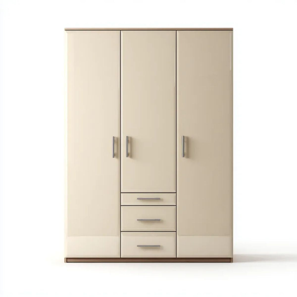 Kremowa szafa garderobiana 3-drzwiowa z 3 szufladami z płyty wiórowej laminowanej, 150 × 52 × 200 cm