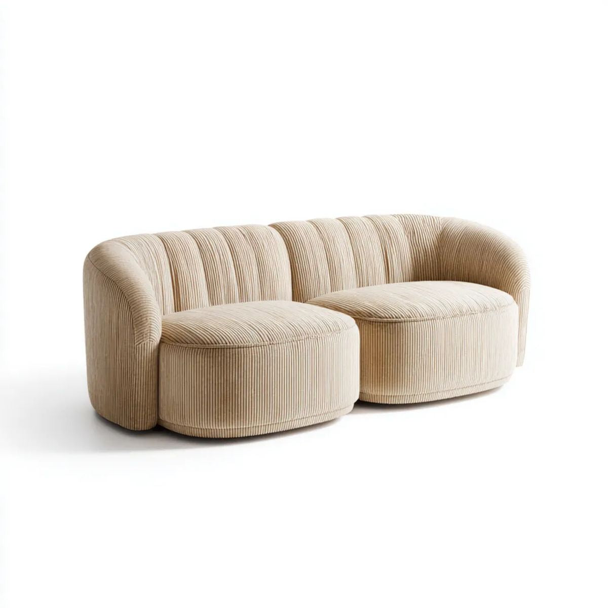 Kremowa zaokrąglona sofa dwuosobowa z tapicerką sztruksową, 180 × 90 × 75 cm