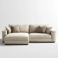 Beżowa sofa narożna z lewostronnym szezlongiem, tapicerka poliestrowa, 250 × 160 × 85 cm