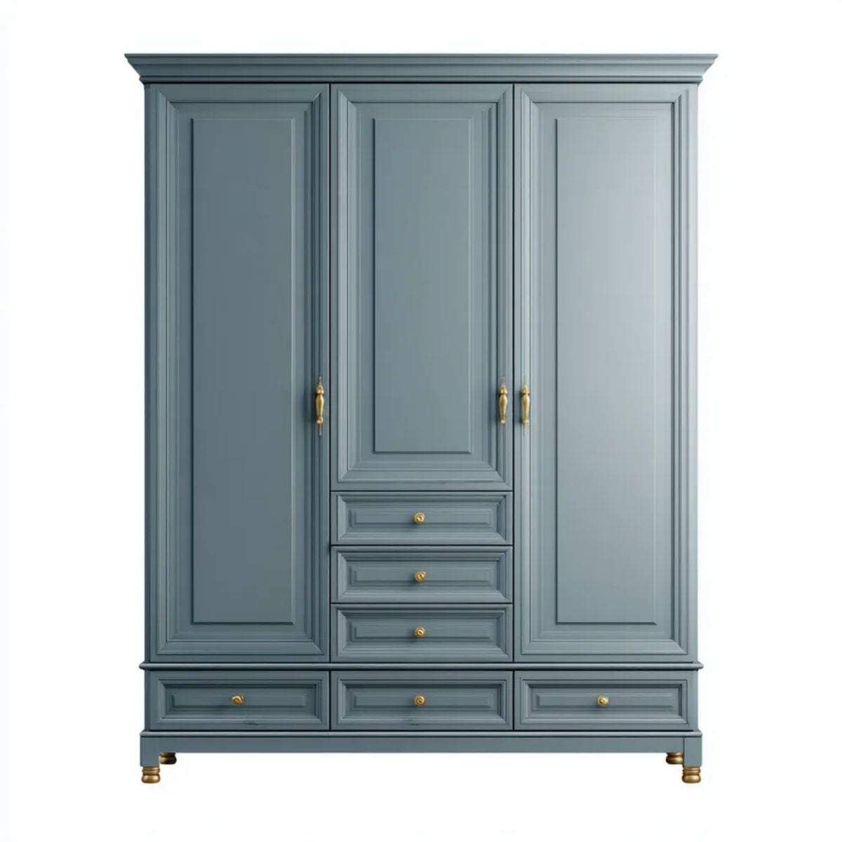 Szafa trzydrzwiowa z 6 szufladami z płyty MDF, szaroniebieska/złota, 180 x 60 x 220 cm