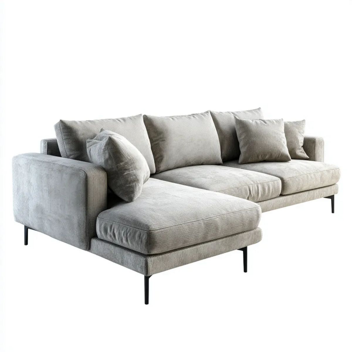 Jasnoszara sofa narożna z lewostronnym szezlongiem z poliestru 280 x 160 x 85 cm, kształt L