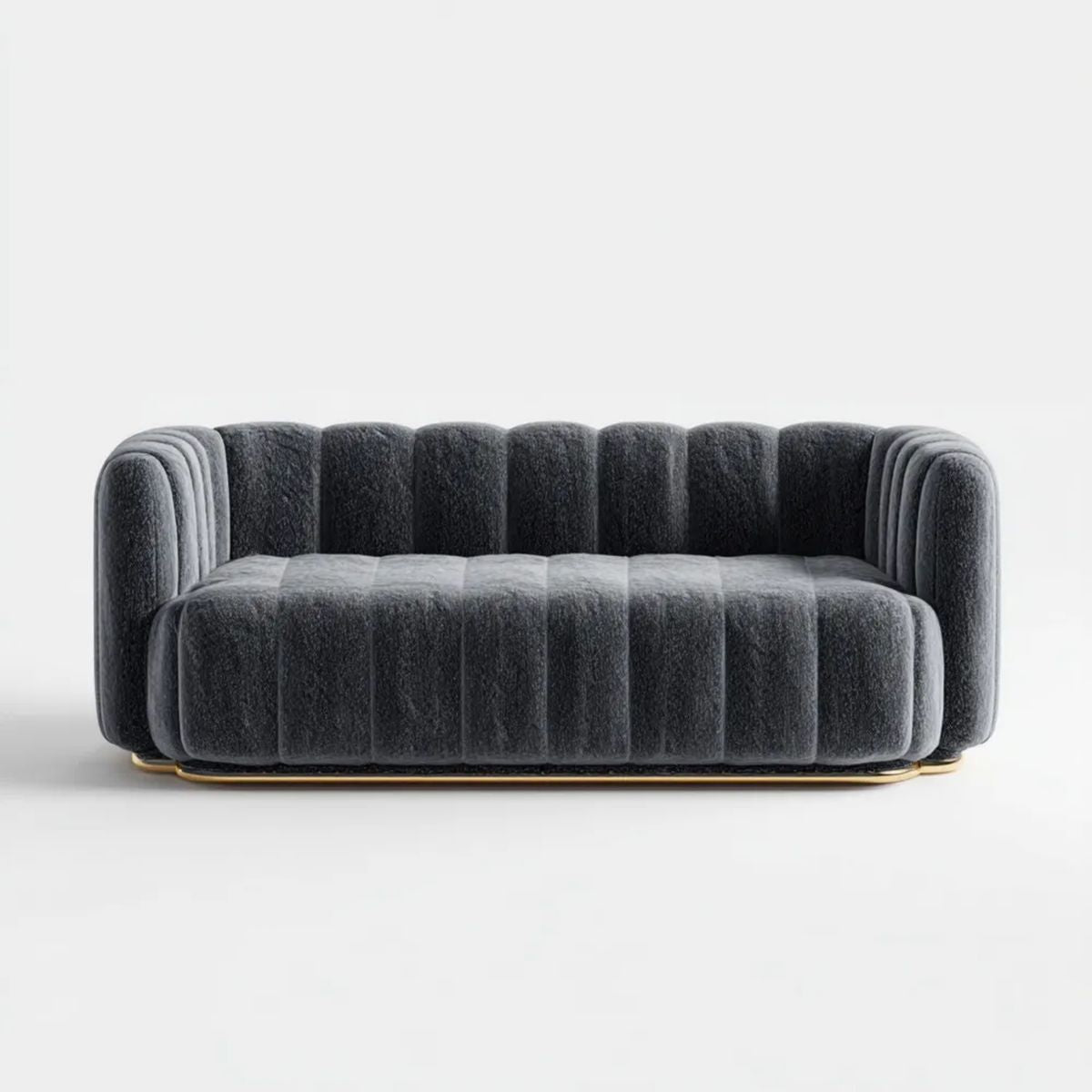 Grafitowa sofa dwuosobowa z weluru poliestrowego ze złotą metalową podstawą, 180 x 90 x 78 cm