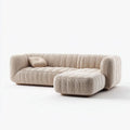 Beżowa sofa narożna z szezlongiem po prawej stronie, sztruksowa, 260 × 165 × 75 cm
