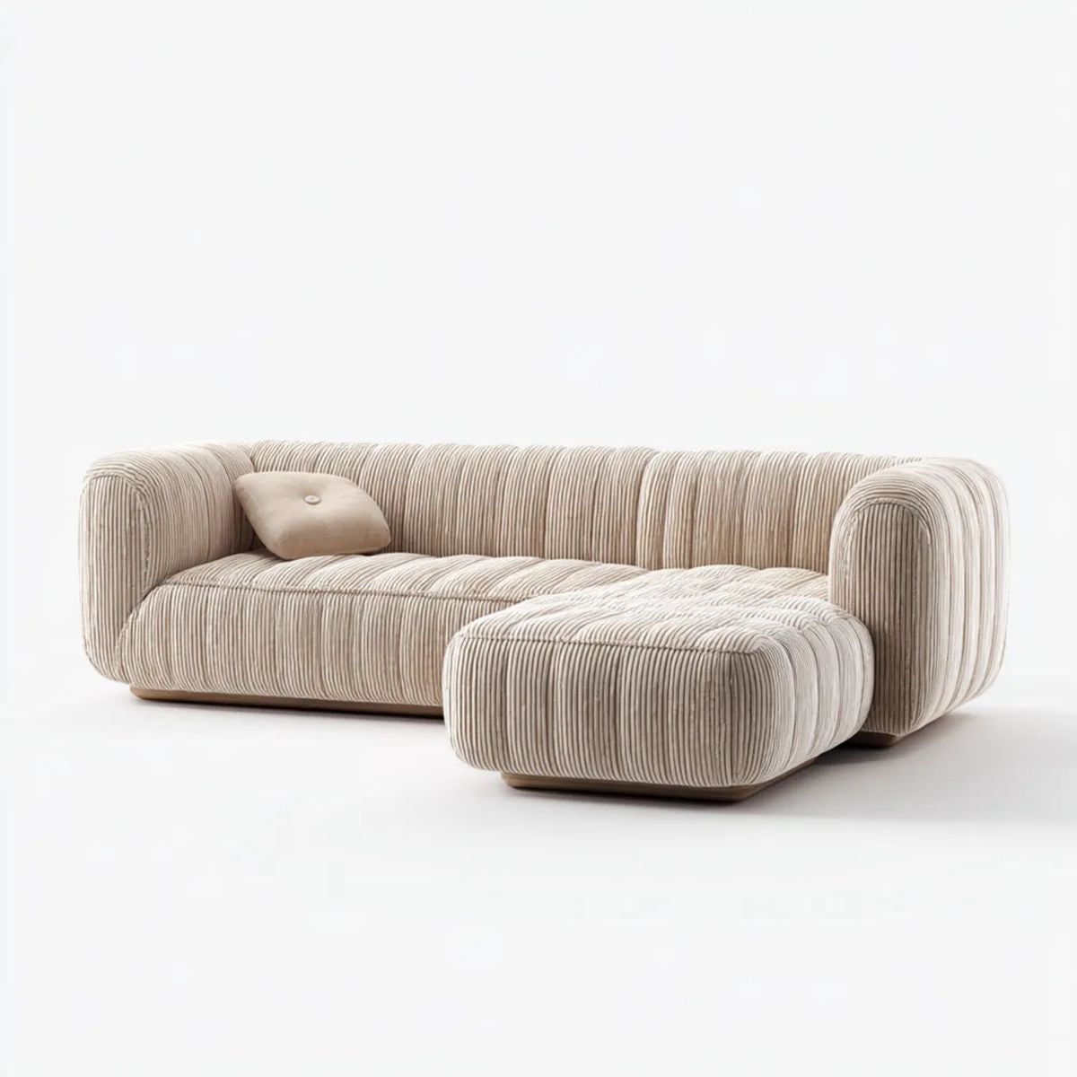 Beżowa sofa narożna z szezlongiem po prawej stronie, sztruksowa, 260 × 165 × 75 cm