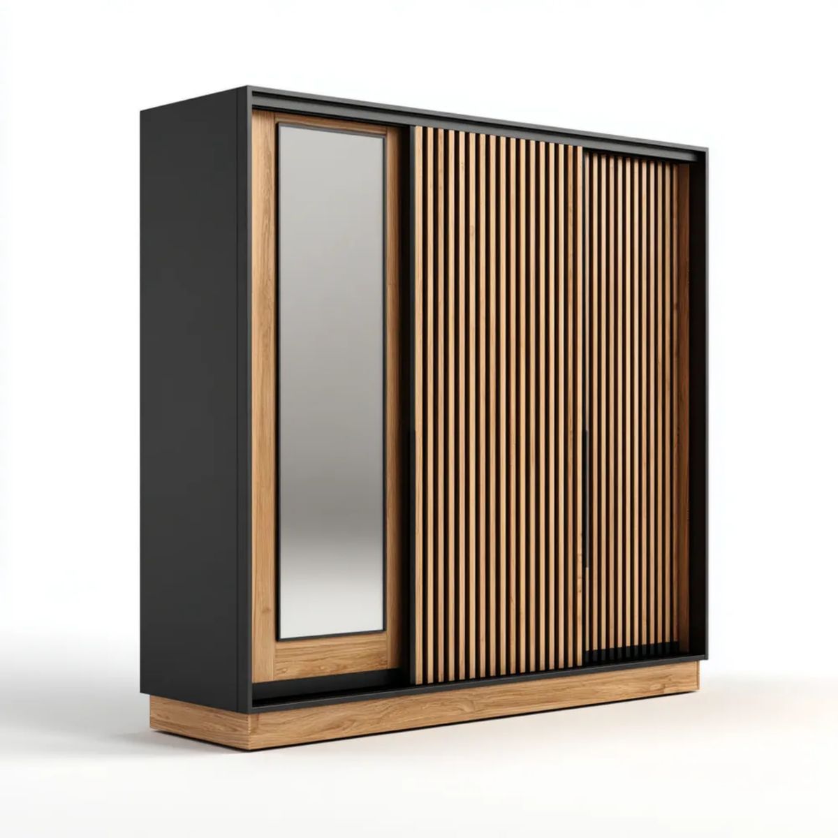 Szafa przesuwna z lustrem czarno-dębowa laminowana 200 × 60 × 220 cm