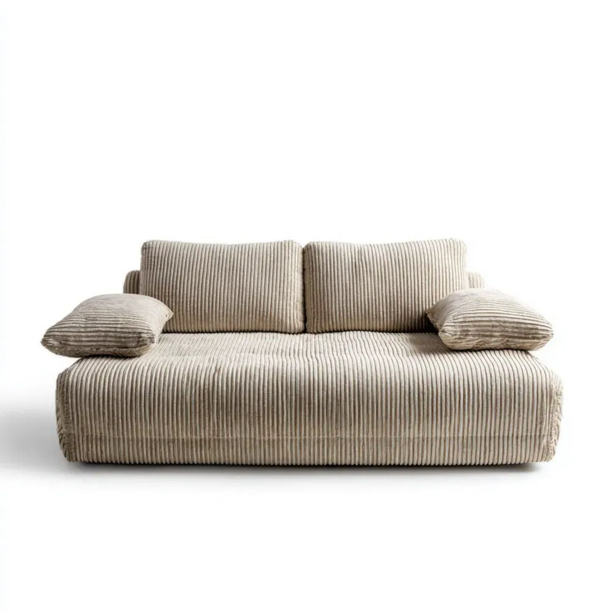 Beżowa sofa dwuosobowa obita sztruksem poliestrowym 180 × 100 × 75 cm