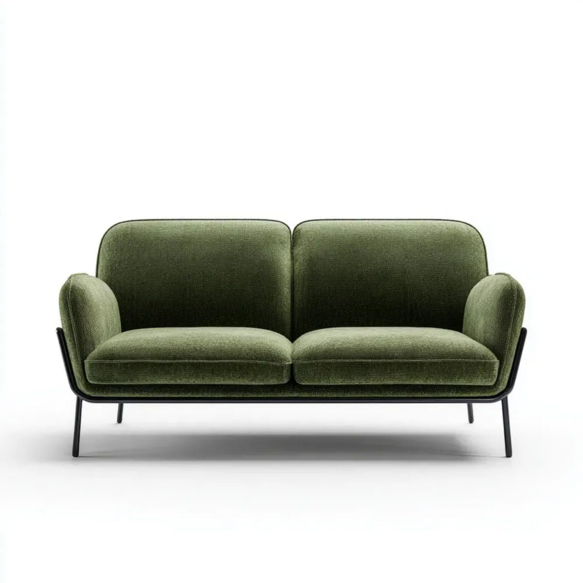 Zielona sofa dwuosobowa z tapicerką poliestrową i metalową ramą 140 x 78 x 82 cm