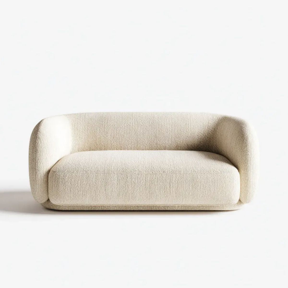 Kremowa sofa dwuosobowa z tkaniny bouclé 170 x 88 x 72 cm, zaokrąglona forma