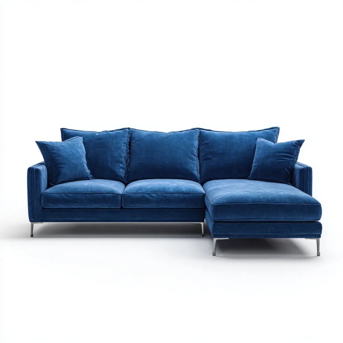 Granatowa sofa narożna z prawym szezlongiem z aksamitu poliestrowego, 270 × 165 × 85 cm