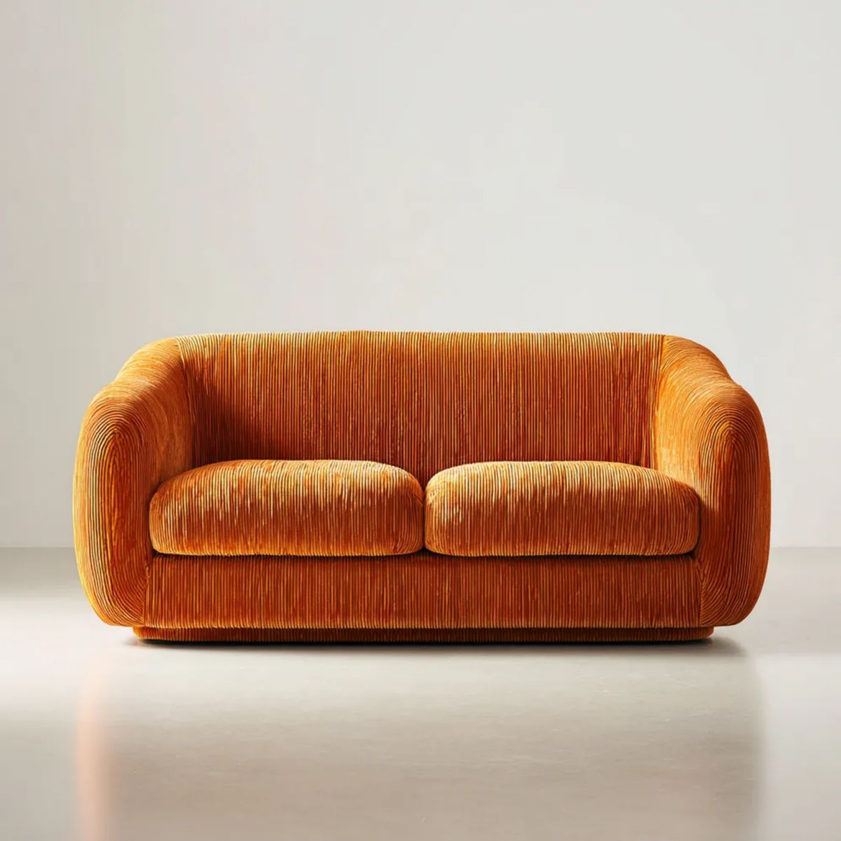Dwuosobowa sofa rdzawopomarańczowa z prążkowaną tapicerką poliestrową, 170 x 90 x 75 cm