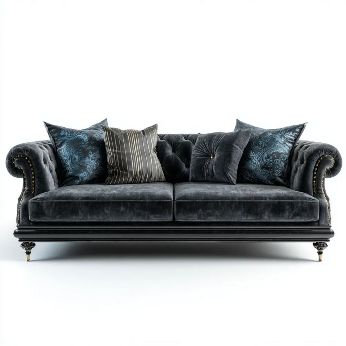 Grafitowa trzyosobowa sofa z aksamitu 230 x 95 x 85 cm