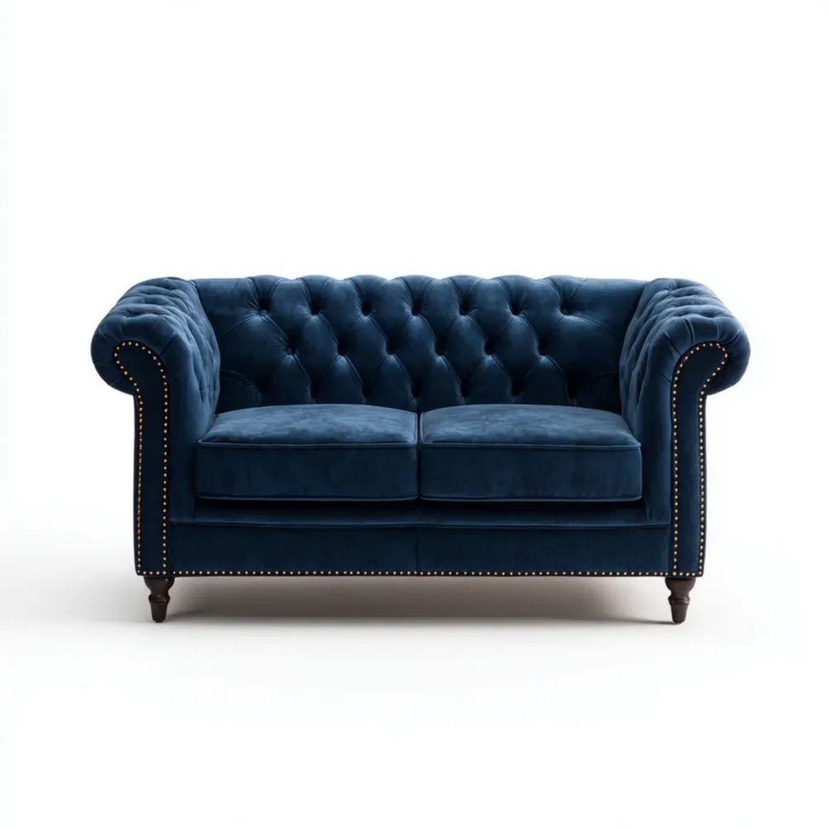 Dwuosobowa sofa Chesterfield z aksamitu poliestrowego, granatowa, 170 x 90 x 75 cm