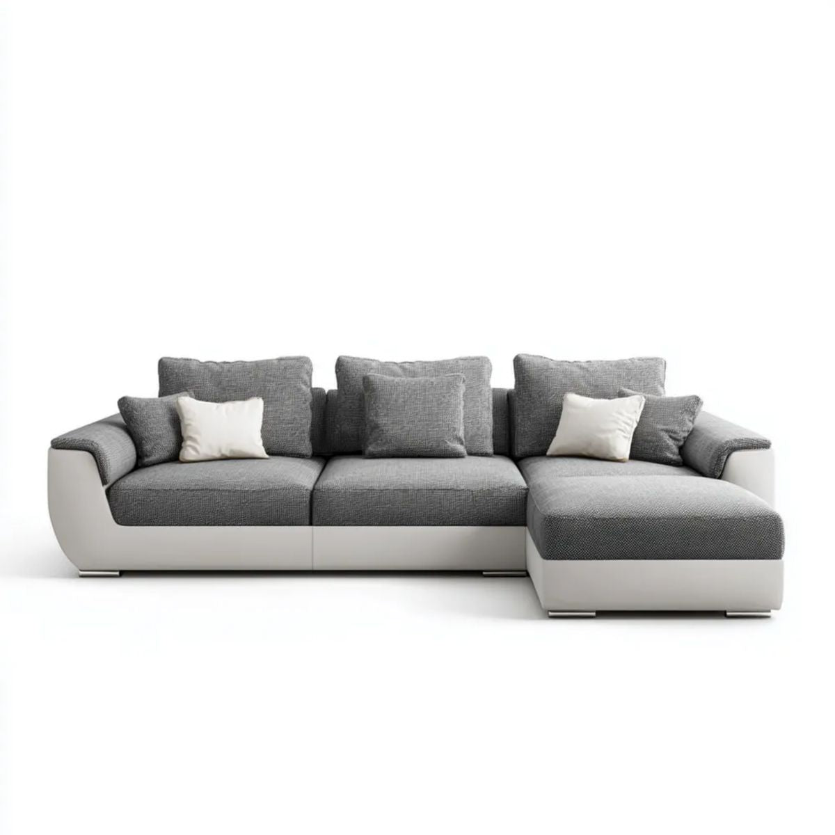 3-osobowa sofa narożna z prawostronnym szezlongiem 280 × 170 × 85 cm, szaro-biała, tapicerka poliestrowa i ekoskóra PU