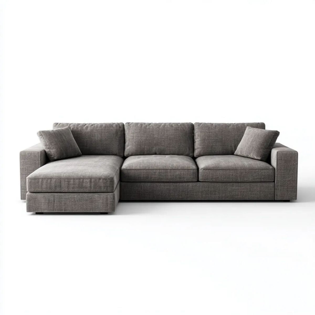 Szara lewostronna sofa narożna w kształcie L z tapicerką poliestrową, 280 × 160 × 85 cm