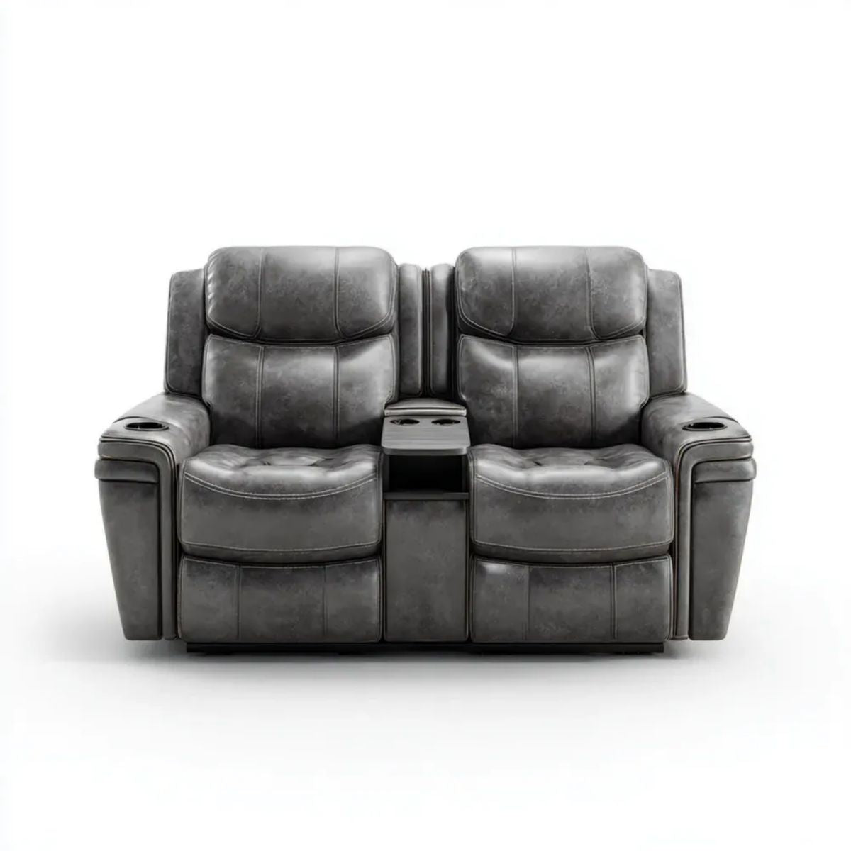Dwuosobowa sofa relaksacyjna z ekoskóry, grafitowa, 193 x 97 x 104 cm