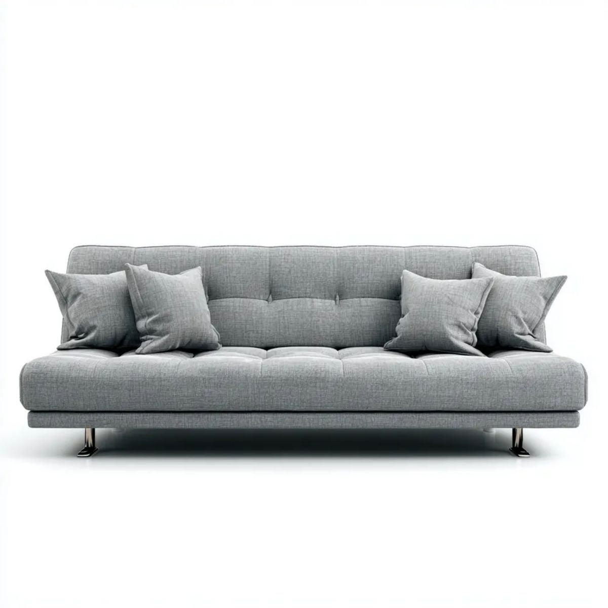 Trzyosobowa sofa szara ze srebrnymi nogami, tapicerka poliestrowa, 230 x 95 x 85 cm