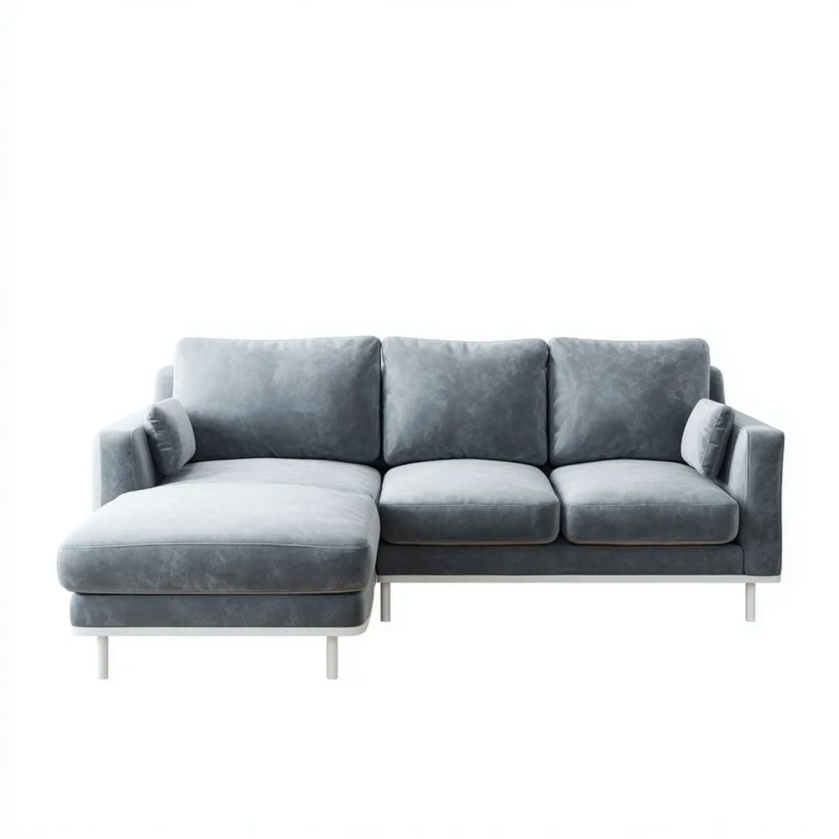 Szara sofa narożna z szezlongiem, aksamit, 260 × 160 × 85 cm