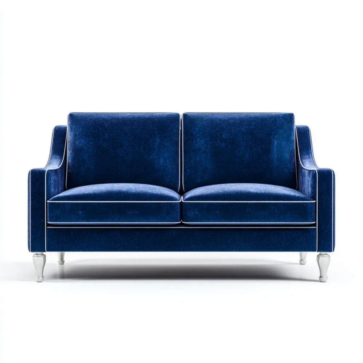 Granatowa dwuosobowa sofa z aksamitu poliestrowego ze srebrnymi nogami, 160 × 85 × 84 cm