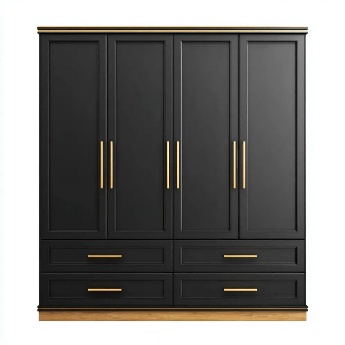 Czarna szafa z laminowanej płyty wiórowej 200 × 60 × 220 cm, 4 drzwi i 4 szuflady