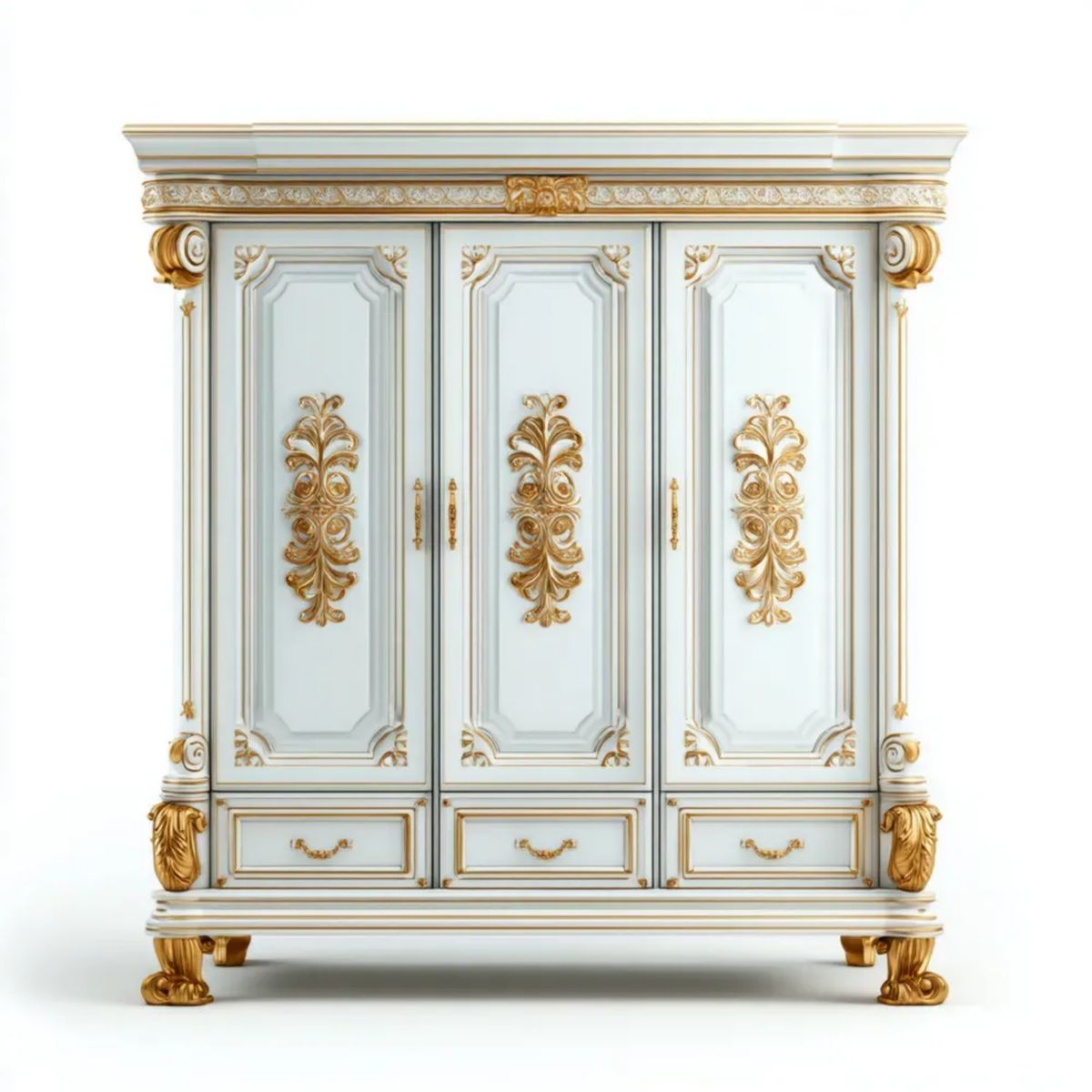 Szafa trzydrzwiowa z 3 szufladami MDF kremowo-złota 240 × 210 × 60 cm