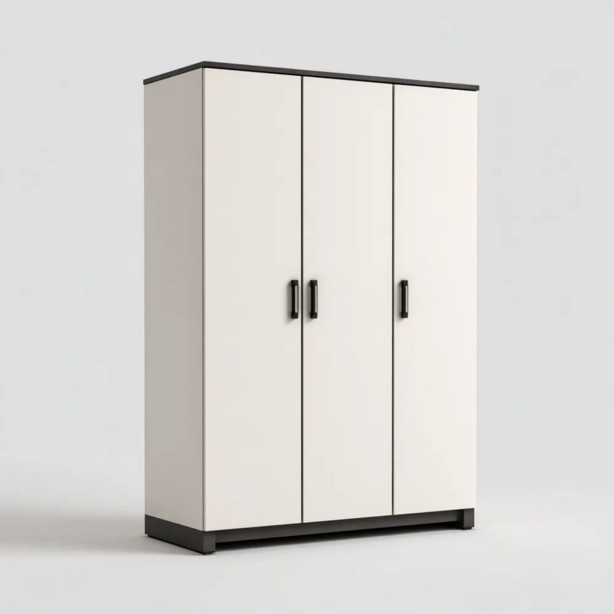 Trzydrzwiowa szafa z płyty wiórowej laminowanej 120 × 52 × 180 cm, biała z czarnymi detalami