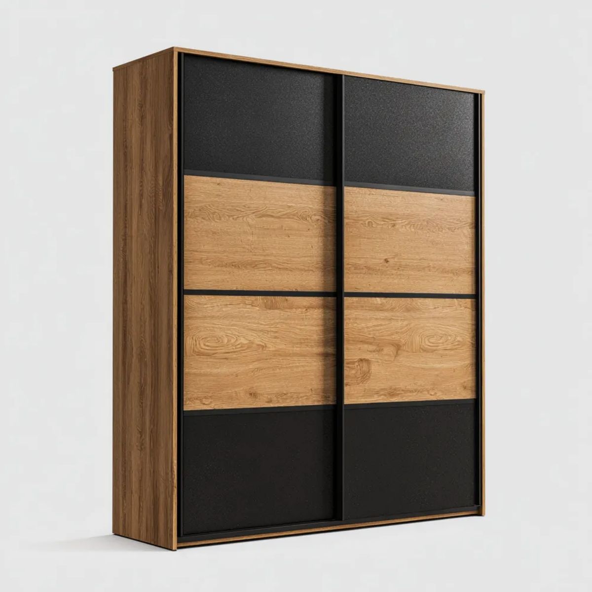 Szafa przesuwna 2-drzwiowa z płyty wiórowej laminowanej, dąb złoty i czarna, 150 × 60 × 200 cm