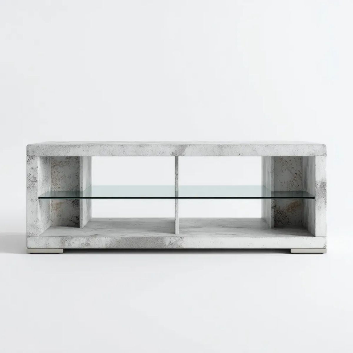 Szara betonowa szafka RTV ze szkła hartowanego 120 x 40 x 45 cm