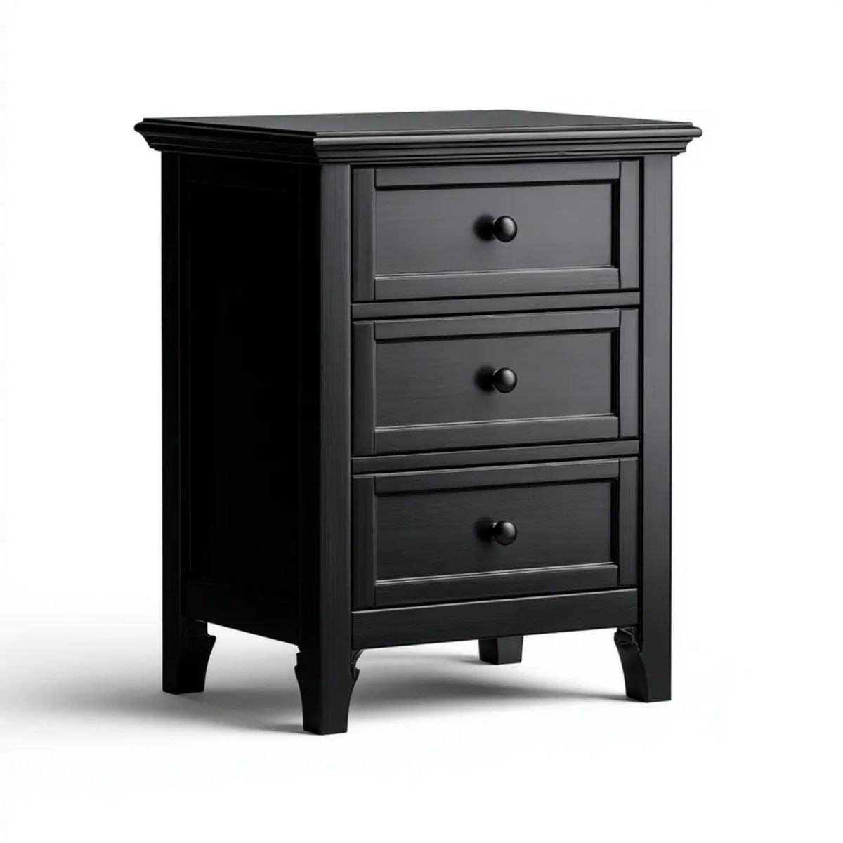 Czarny stolik nocny MDF z 3 szufladami, 45 × 35 × 65 cm