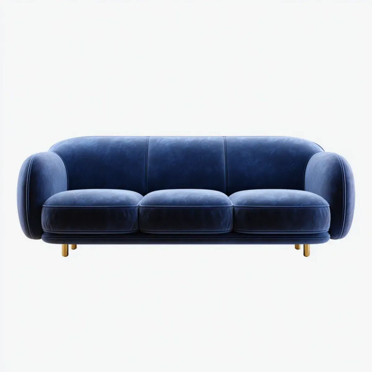 Trzyosobowa sofa aksamitowa granatowa ze złotymi metalowymi nogami, 220 × 92 × 78 cm