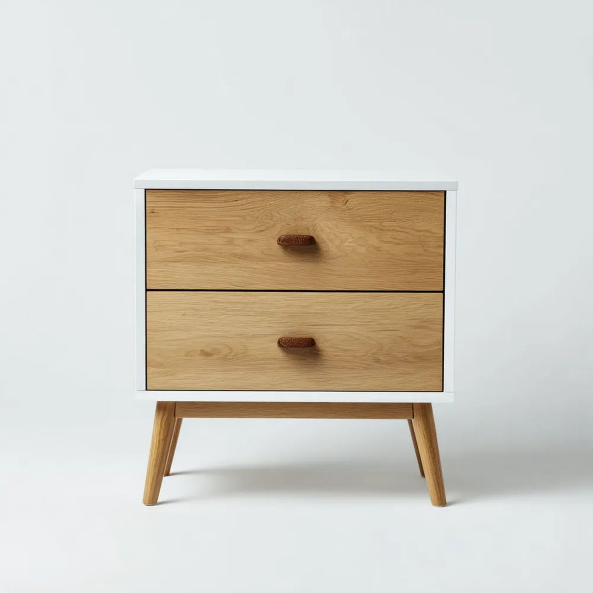 Szafka nocna z 2 szufladami, biała/dąb, MDF, 50 × 40 × 60 cm
